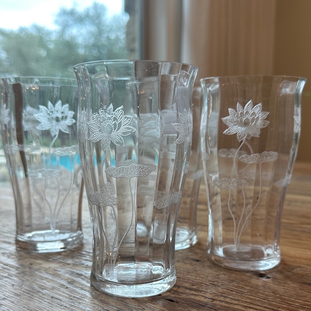 Vintage Floral Etched Glass Set
